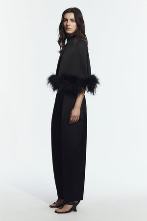 Black Feather-Trim Cape - side
