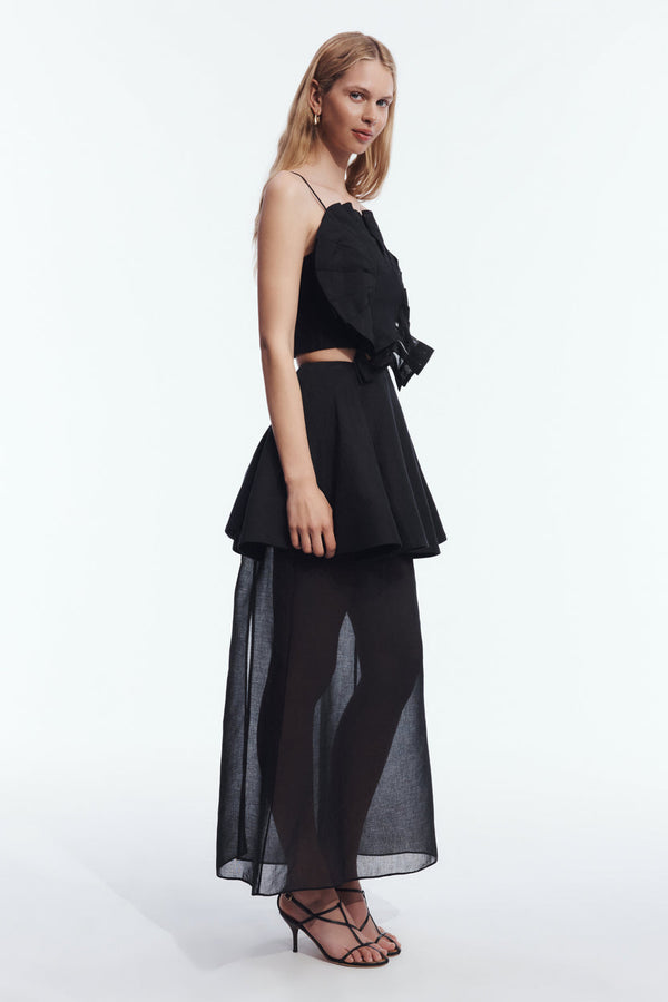 Black Ruffle Bandeau & Sheer Peplum Skirt Set - side