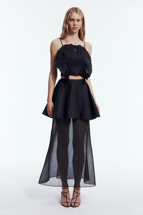 Black Sheer Peplum Maxi Skirt - front