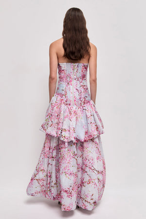 Blossom Print Strapless High-Low Gown - back