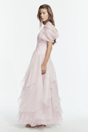 Blush One-Shoulder Tiered Gown - side