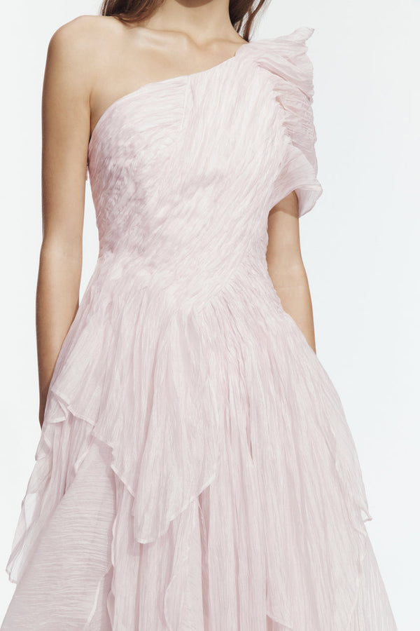 Blush One-Shoulder Tiered Gown - bodice detail