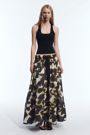 Ink Floral Full Maxi Skirt - front