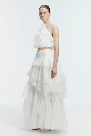 Ivory Ruffle Top & Tiered Maxi Skirt Set - side