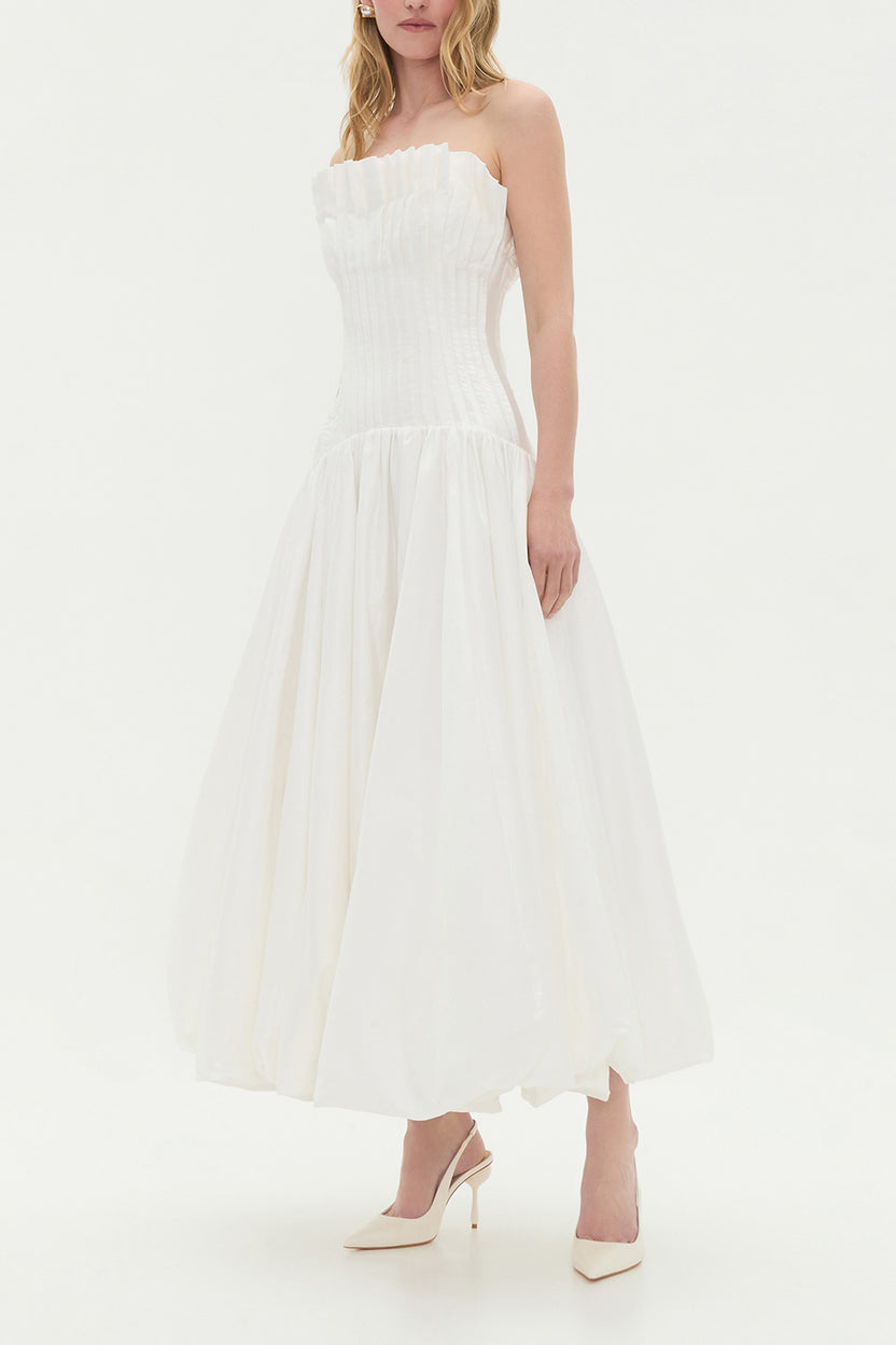 Ivory Strapless Drop-Waist Midi Dress - front