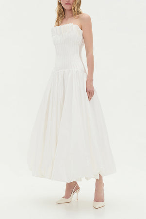 Ivory Strapless Drop-Waist Midi Dress - front