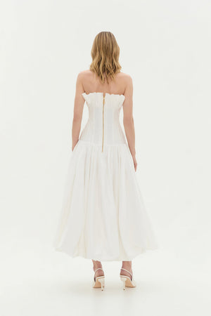 Ivory Strapless Drop-Waist Midi Dress - back