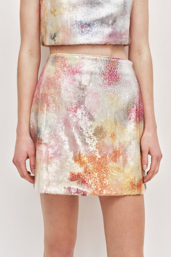 Mist Bloom Sequin Mini Skirt - front