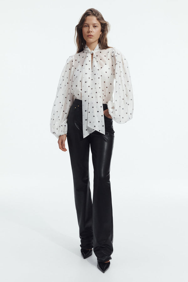Polka-Dot Tie-Neck Blouse - front