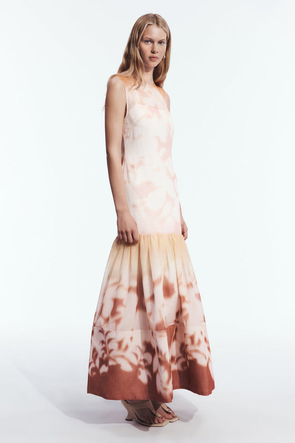 Shadow Bloom Drop-Waist Column Gown - front