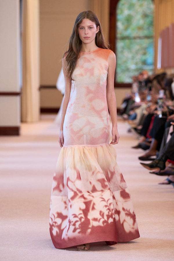 Shadow Bloom Drop-Waist Column Gown - runway